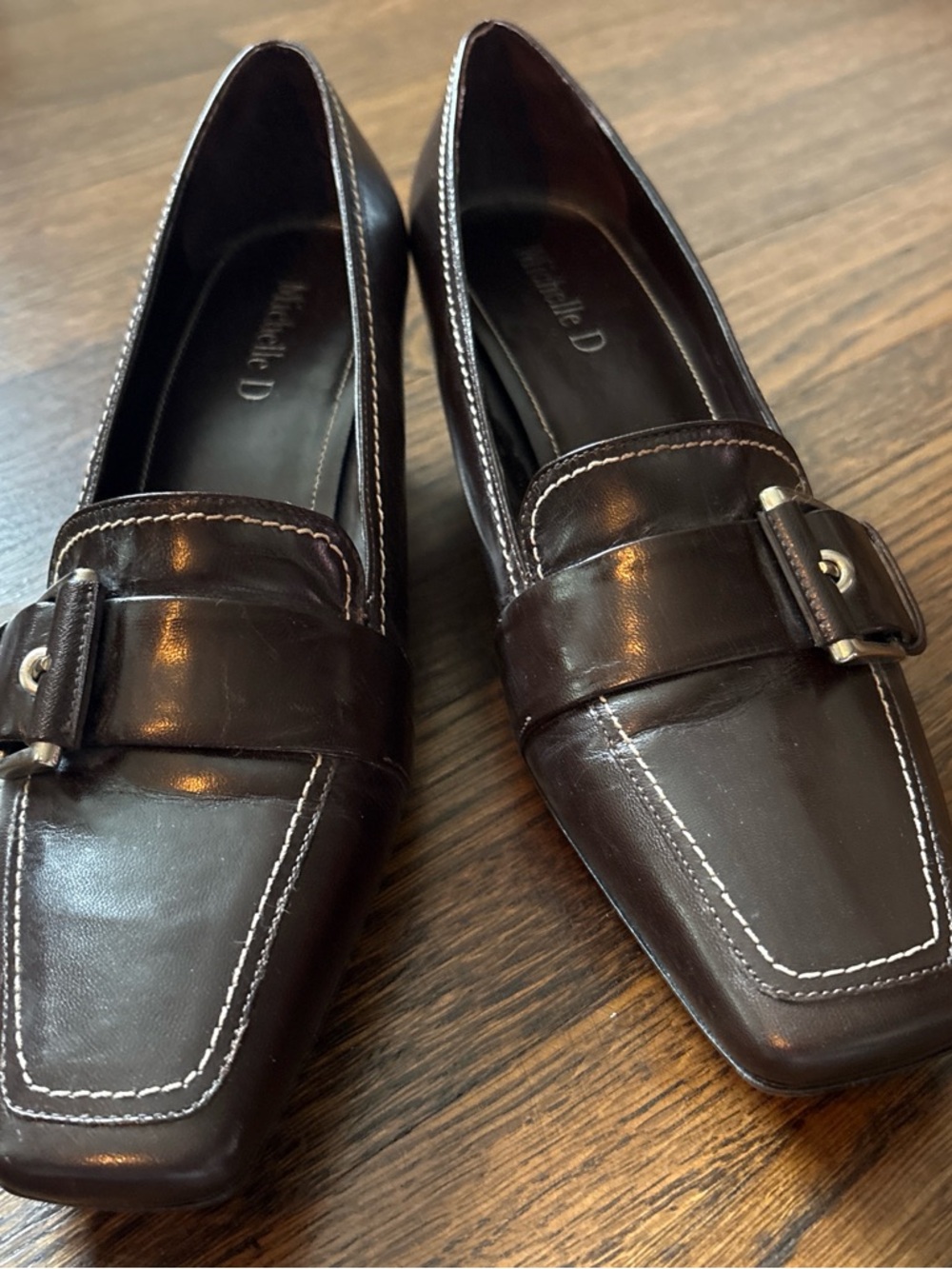 Michelle D Dark Brown Leather Loafers with Contrast Stitching